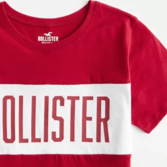 Hollister Women’s Relaxed Print Logo Graphic Baby Tee T shirt Red Medium - Picture 1 of 3